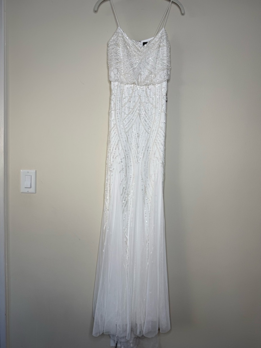 adrianna papell sleeveless blouson beaded gown ivory with train size 0 wedding
